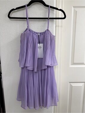 Flowy Lilac/Purple Pleated Spaghetti-Strap Chiffon Romper Dress (Exlura)
